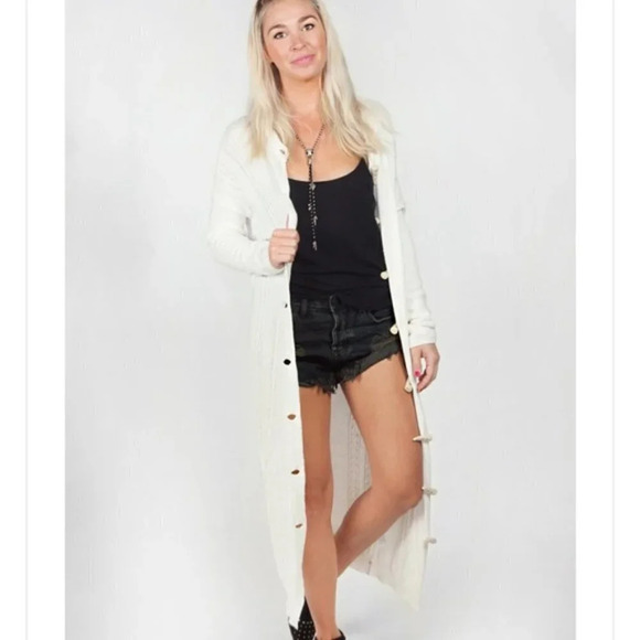 Free People One Teaspoon Sorrento Knit Long Cardigan Sweater Duster Maxi Cream - Picture 4 of 16